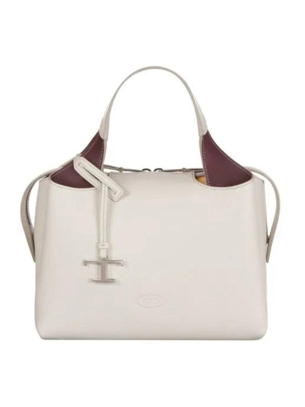 Tod's Cream Leather Top-Handle Satchel with Burgundy Accents